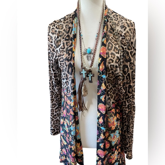 Crazy Train Women's Leopard and Floral Print Sheer Western Layering Duster XL - Picture 2 of 12